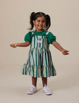 TULLY TIERED PINAFORE DRESS STRIPE EVERGREEN