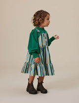 TULLY TIERED PINAFORE DRESS STRIPE EVERGREEN