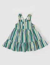 TULLY TIERED PINAFORE DRESS STRIPE EVERGREEN