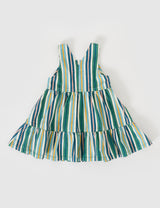TULLY TIERED PINAFORE DRESS STRIPE EVERGREEN