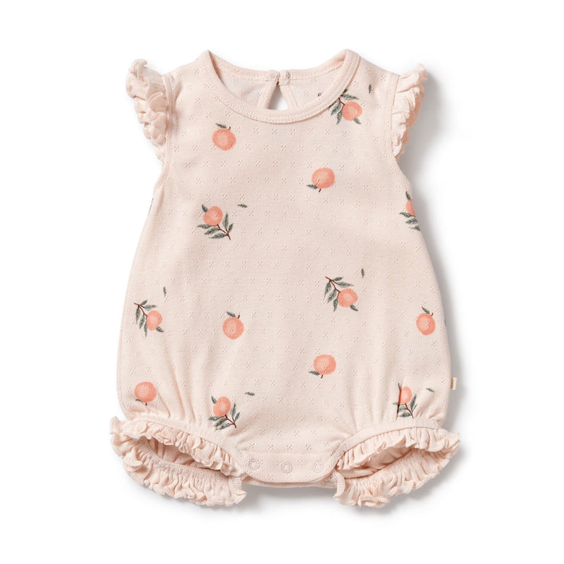 PEACHES ORGANIC POINTELLE RUFFLE GROWSUIT