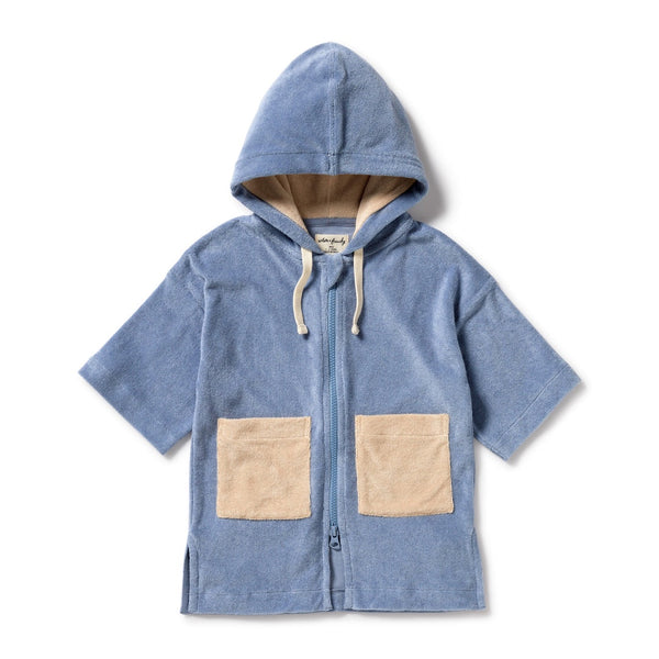 DUSTY BLUE ORGANIC TERRY HOODED TOWEL