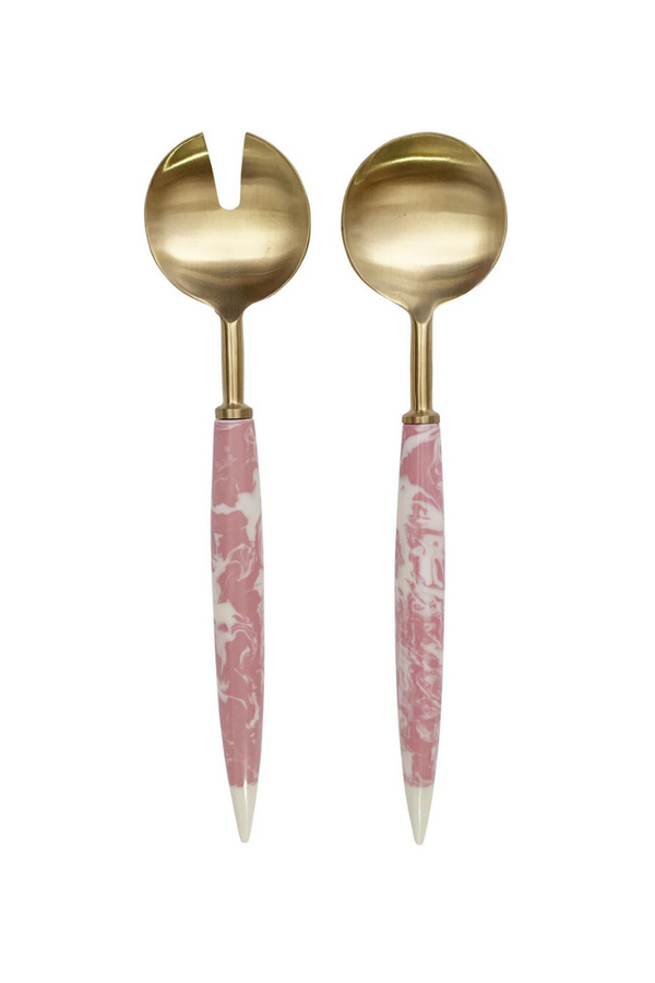 Kip and Co Salad Servers Pink Marble Resin Two Piece Product Image Loft