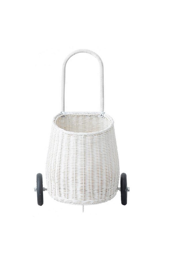 Olli Ella Luggy Basket White Pull Along On Wheels Front