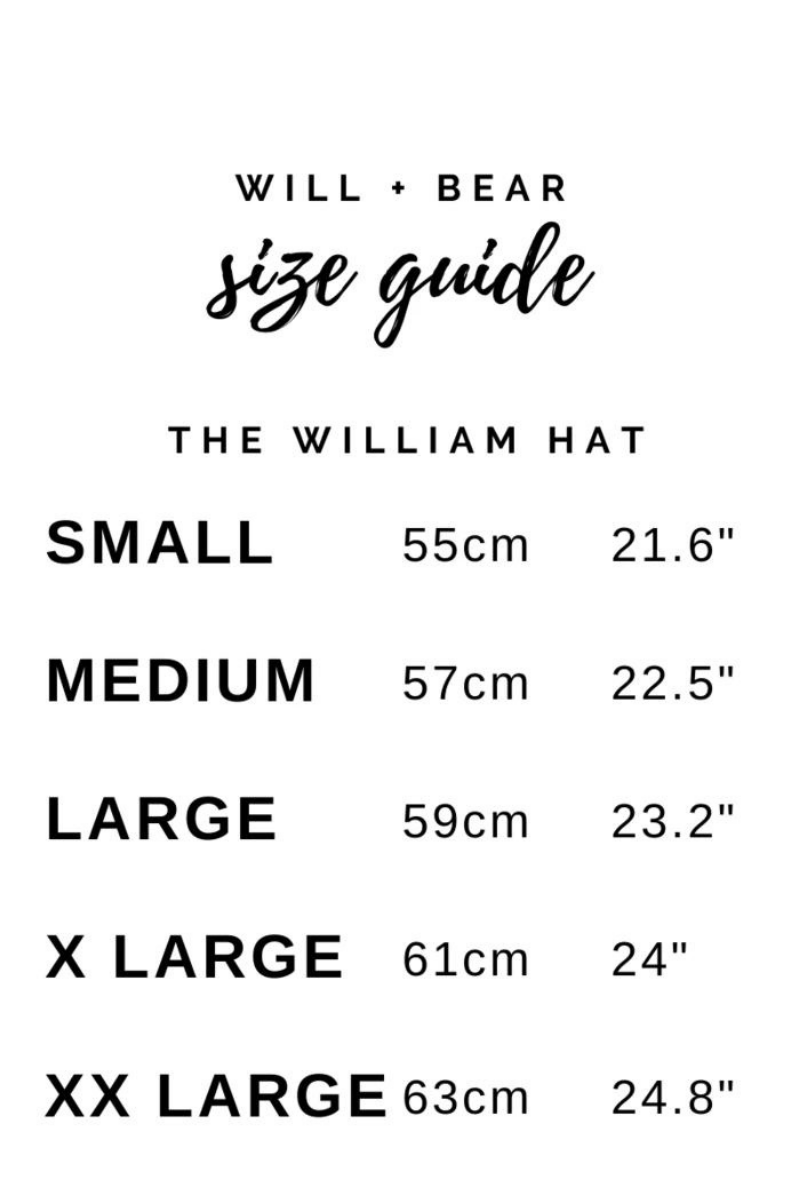 Will & Bear William Oak Men's Women's Wide Brim Fedora Australian Wool Size Guide Loft
